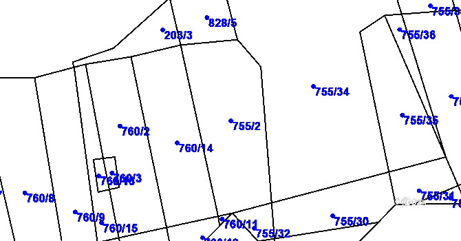 Parcela st. 755/2 v KÚ Petrovice u Blanska, Katastrální mapa