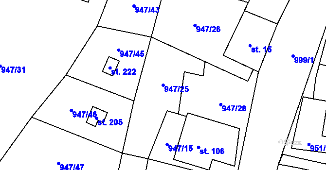 Parcela st. 947/25 v KÚ Petrovice u Blanska, Katastrální mapa