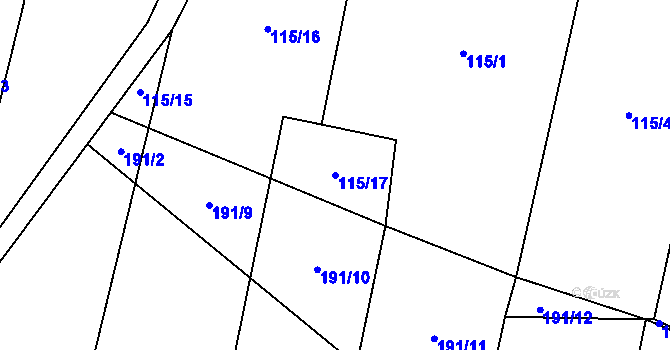 Parcela st. 115/17 v KÚ Petrovice u Blanska, Katastrální mapa