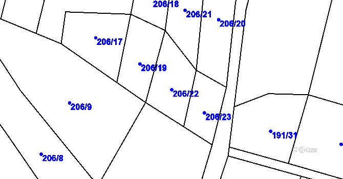 Parcela st. 206/22 v KÚ Petrovice u Blanska, Katastrální mapa