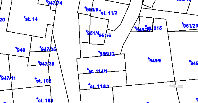 Parcela st. 986/12 v KÚ Petrovice u Blanska, Katastrální mapa