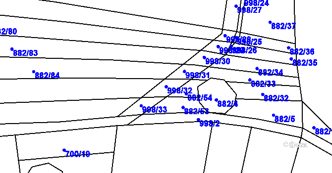 Parcela st. 998/32 v KÚ Petrovice u Blanska, Katastrální mapa