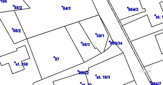 Parcela st. 58/3 v KÚ Petrovice u Blanska, Katastrální mapa