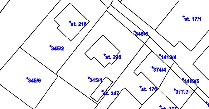 Parcela st. 236 v KÚ Petrovice u Třebíče, Katastrální mapa