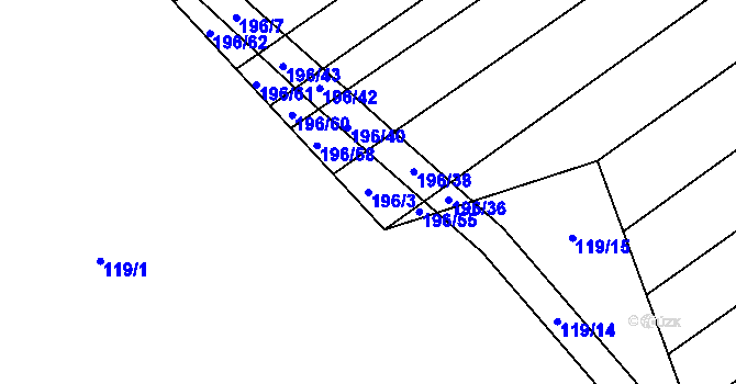 Parcela st. 196/3 v KÚ Petrovice u Třebíče, Katastrální mapa