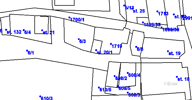 Parcela st. 20/1 v KÚ Petrovice u Moravského Krumlova, Katastrální mapa