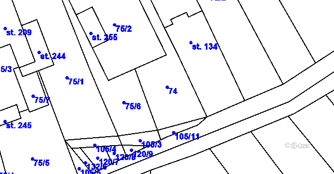 Parcela st. 74 v KÚ Petrovice u Moravského Krumlova, Katastrální mapa