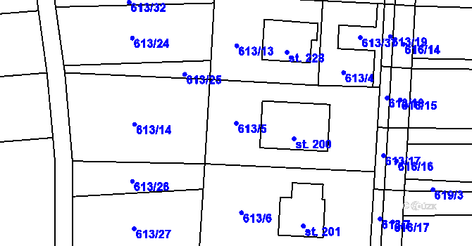 Parcela st. 613/5 v KÚ Petrovice u Moravského Krumlova, Katastrální mapa