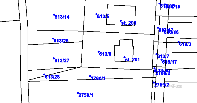 Parcela st. 613/6 v KÚ Petrovice u Moravského Krumlova, Katastrální mapa