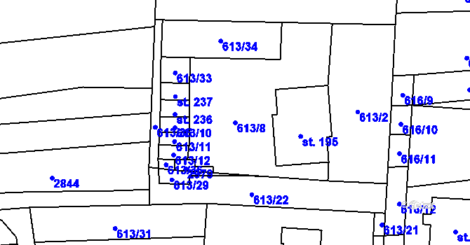 Parcela st. 613/8 v KÚ Petrovice u Moravského Krumlova, Katastrální mapa