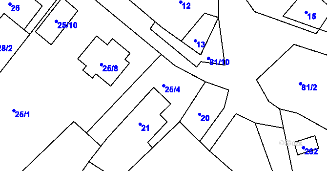 Parcela st. 25/4 v KÚ Petrovice u Nového Města na Moravě, Katastrální mapa