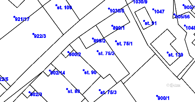 Parcela st. 75/2 v KÚ Hološiny, Katastrální mapa