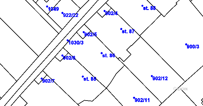 Parcela st. 86 v KÚ Hološiny, Katastrální mapa