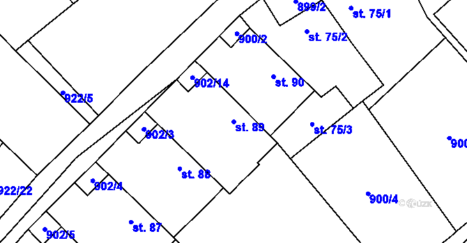 Parcela st. 89 v KÚ Hološiny, Katastrální mapa
