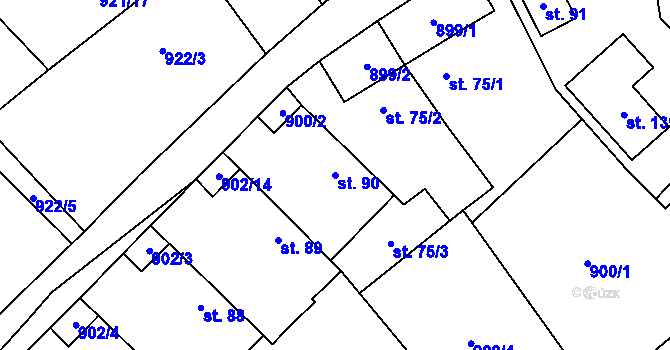 Parcela st. 90 v KÚ Hološiny, Katastrální mapa