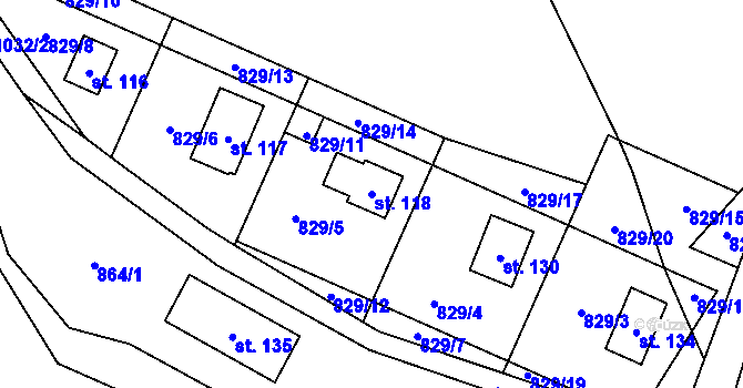 Parcela st. 118 v KÚ Hološiny, Katastrální mapa