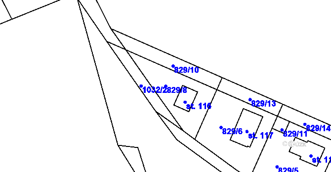Parcela st. 829/8 v KÚ Hološiny, Katastrální mapa