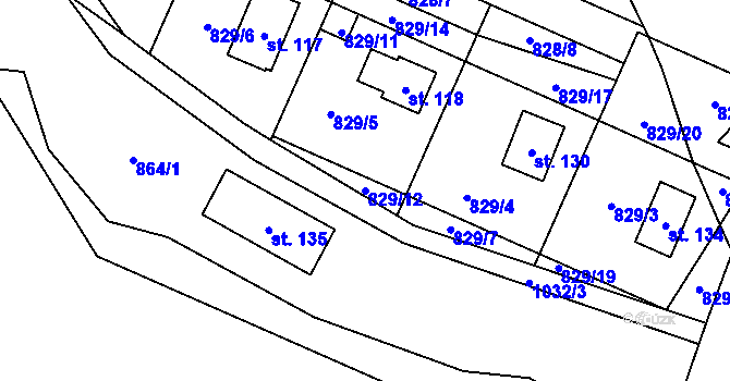 Parcela st. 829/12 v KÚ Hološiny, Katastrální mapa