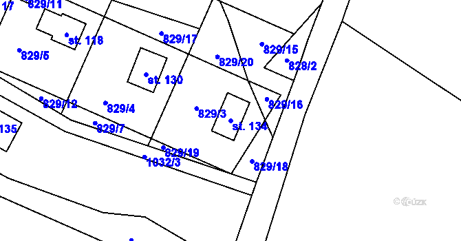 Parcela st. 134 v KÚ Hološiny, Katastrální mapa