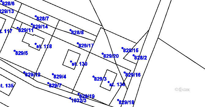Parcela st. 829/20 v KÚ Hološiny, Katastrální mapa