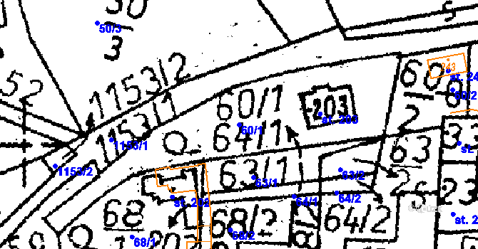 Parcela st. 60/1 v KÚ Paběnice, Katastrální mapa