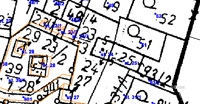 Parcela st. 24 v KÚ Petrovice I, Katastrální mapa