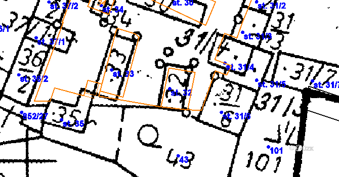 Parcela st. 32 v KÚ Petrovice I, Katastrální mapa