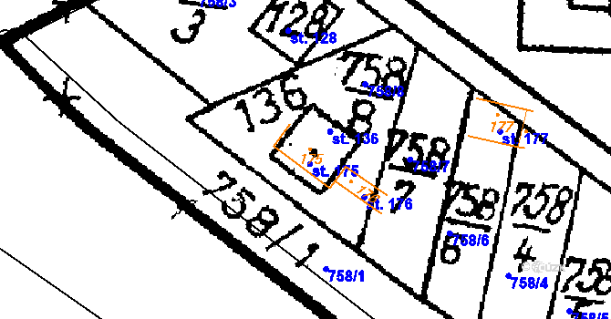 Parcela st. 136 v KÚ Petrovice I, Katastrální mapa