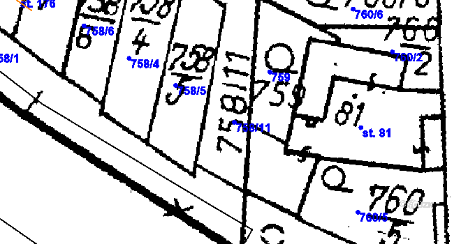 Parcela st. 758/11 v KÚ Petrovice I, Katastrální mapa
