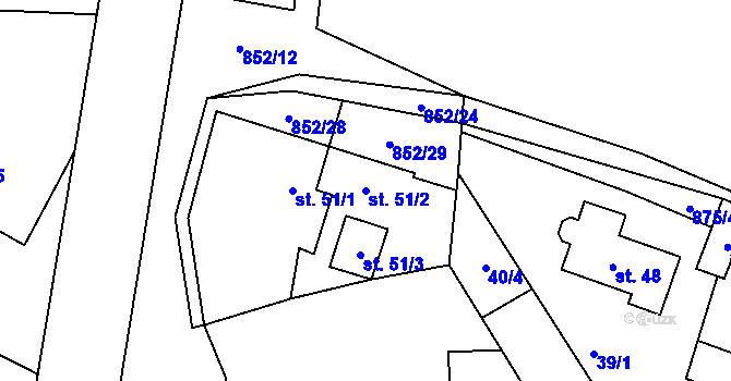 Parcela st. 51/2 v KÚ Petrovice I, Katastrální mapa
