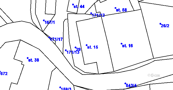 Parcela st. 15 v KÚ Újezdec, Katastrální mapa