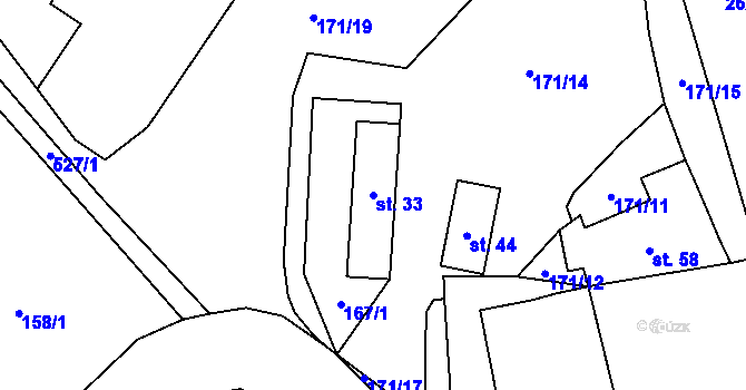 Parcela st. 33 v KÚ Újezdec, Katastrální mapa