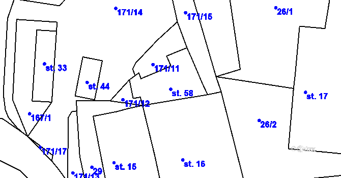 Parcela st. 58 v KÚ Újezdec, Katastrální mapa
