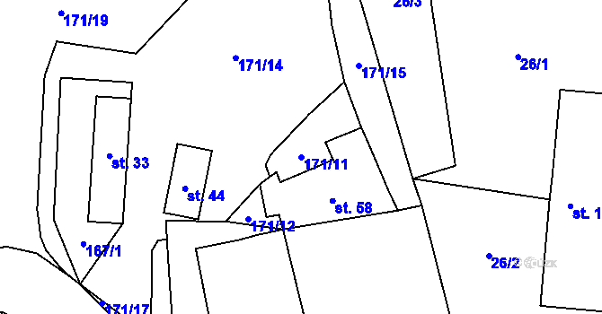 Parcela st. 171/11 v KÚ Újezdec, Katastrální mapa