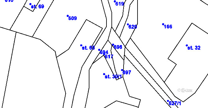 Parcela st. 617 v KÚ Újezdec, Katastrální mapa