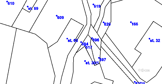 Parcela st. 694 v KÚ Újezdec, Katastrální mapa