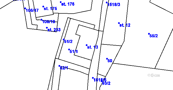 Parcela st. 13 v KÚ Losiny, Katastrální mapa
