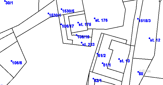 Parcela st. 233 v KÚ Losiny, Katastrální mapa