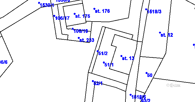 Parcela st. 51/2 v KÚ Losiny, Katastrální mapa