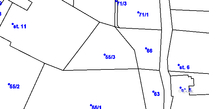 Parcela st. 55/3 v KÚ Losiny, Katastrální mapa