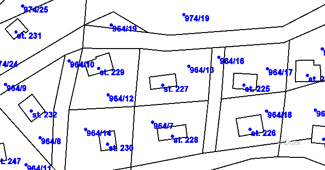 Parcela st. 227 v KÚ Staré Nespeřice, Katastrální mapa