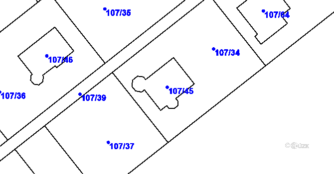 Parcela st. 107/45 v KÚ Dolní Marklovice, Katastrální mapa
