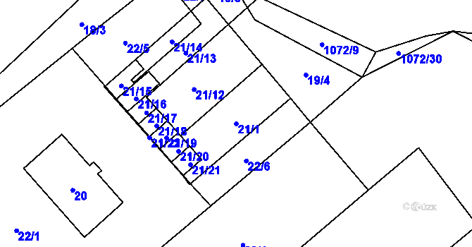 Parcela st. 21/1 v KÚ Dolní Marklovice, Katastrální mapa