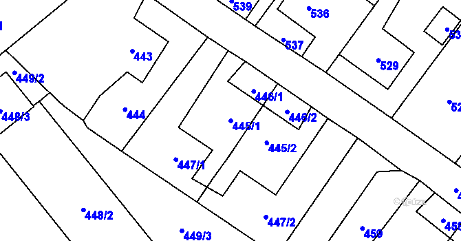 Parcela st. 445/1 v KÚ Dolní Marklovice, Katastrální mapa
