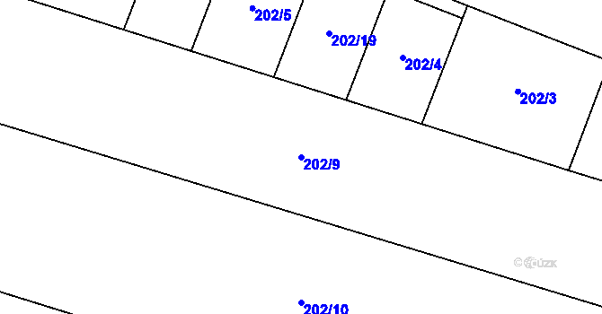Parcela st. 202/9 v KÚ Prstná, Katastrální mapa