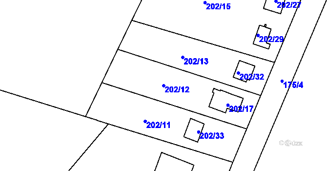 Parcela st. 202/12 v KÚ Prstná, Katastrální mapa