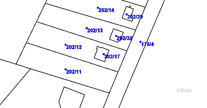 Parcela st. 202/17 v KÚ Prstná, Katastrální mapa