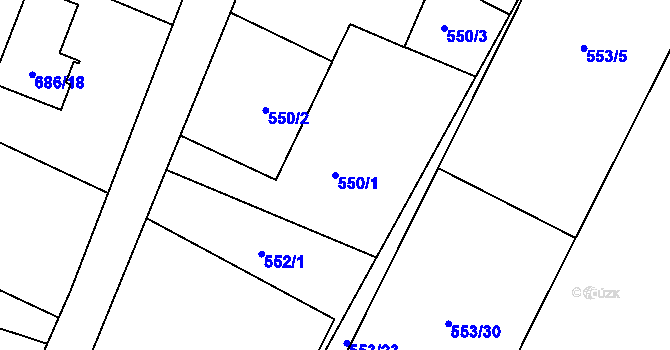 Parcela st. 550/1 v KÚ Prstná, Katastrální mapa
