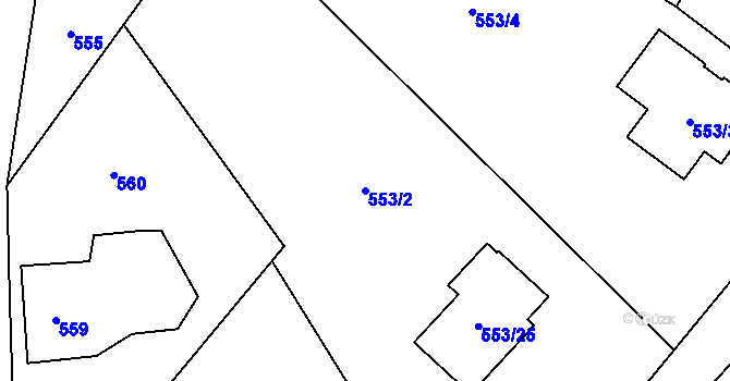Parcela st. 553/2 v KÚ Prstná, Katastrální mapa