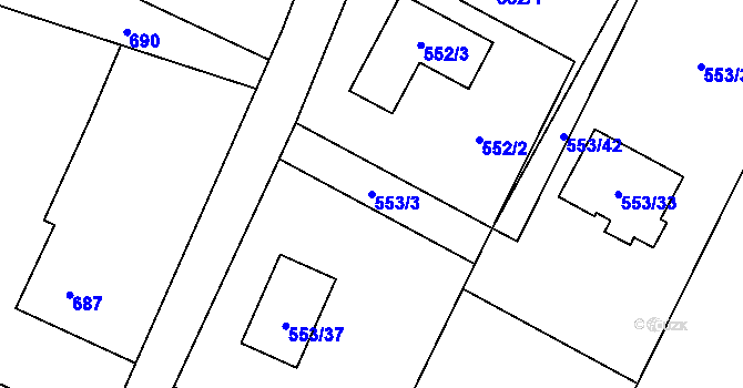 Parcela st. 553/3 v KÚ Prstná, Katastrální mapa
